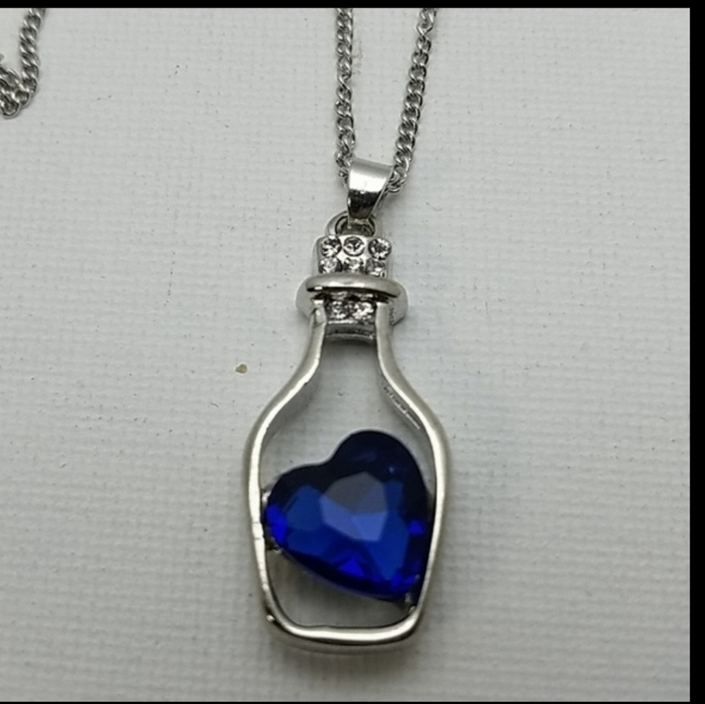 Cobalt Blue Topaz Heart Faux & 18KGP Silver 16"